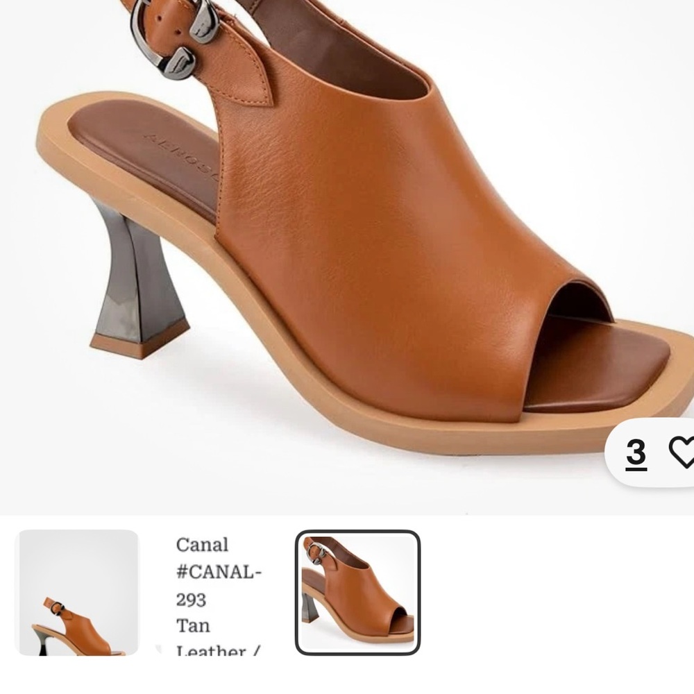 AEROSOLES Tan Leather Open-Toe Slingback Heels